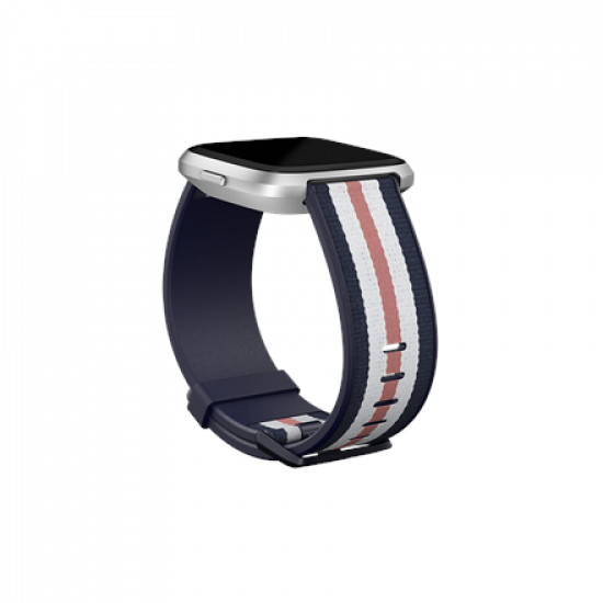 Fitbit | Versa-Lite Woven Hybrid Band, large, navy/pink | The Fitbit Versa woven hybrid band is made of polyester woven material on top and fluoroelastomer material on the bottom with an aluminium buckle. | The Fitbit Versa woven hybrid band is not water 