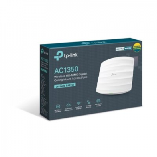 TP-LINK | Access Point | EAP225 | 802.11ac | 2.4GHz/5GHz | 450+867 Mbit/s | 10/100/1000 Mbit/s | Ethernet LAN (RJ-45) ports 1 | MU-MiMO Yes | PoE in | Antenna type 5xInternal