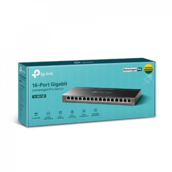 TP-LINK | Switch | TL-SG116E | Web managed | Wall mountable | Gigabit Ethernet (copper) ports quantity 16 | Power supply type External | 36 month(s)