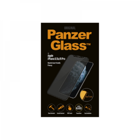 PanzerGlass | P2666 | Screen protector | Apple | iPhone X/Xs/11 Pro | Tempered glass | Black | Confidentiality filter; Full frame coverage; Anti-shatter film (holds the glass together and protects against glass shards in case of breakage); Case Friendly –