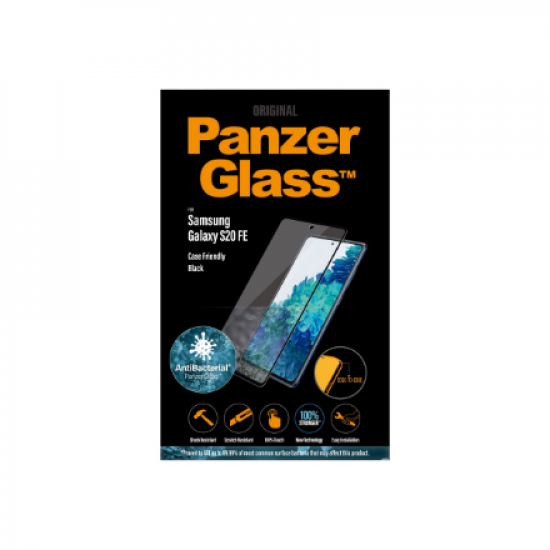 PanzerGlass | Samsung | Galaxy S20 FE CF | Glass | Black | Works with face recognition and is compatible with the in-screen fingerprint reader; Case Friendly | Clear Screen Protector