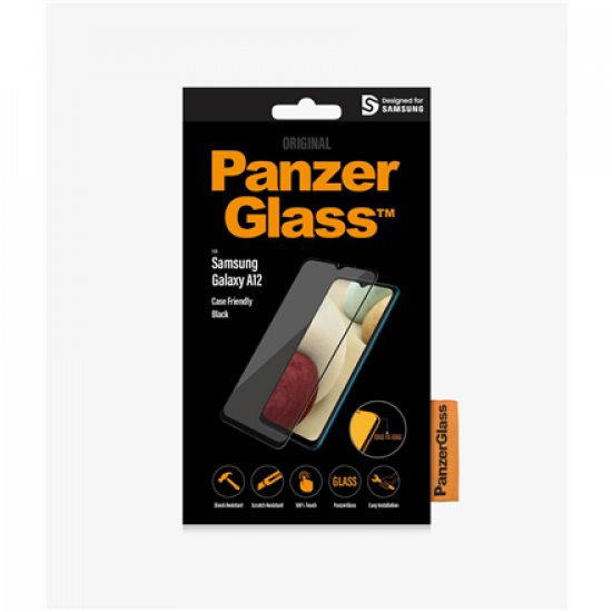 PanzerGlass | Samsung | Galaxy A12 | Tempered glass | Black | Full frame coverage; Rounded edges; Crystal clear; 100% touch preservation | Case Friendly