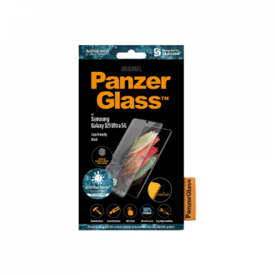 PanzerGlass | Samsung | Galaxy S21 Ultra Series | Antibacterial glass | Black | Case Friendly, Compatible with the in-screen fingerprint reader | Antifingerprint screen protector