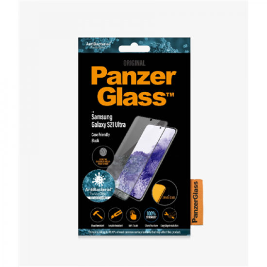 PanzerGlass | Samsung | Galaxy S21 Ultra Series | Antibacterial glass | Black | Case Friendly, Compatible with the in-screen fingerprint reader | Antifingerprint screen protector