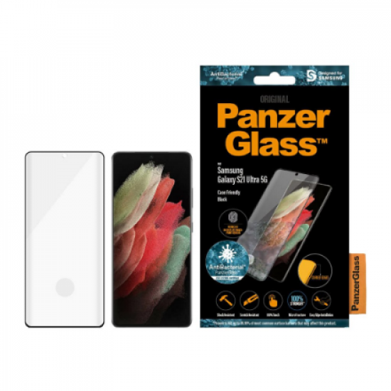 PanzerGlass | Samsung | Galaxy S21 Ultra Series | Antibacterial glass | Black | Case Friendly, Compatible with the in-screen fingerprint reader | Antifingerprint screen protector