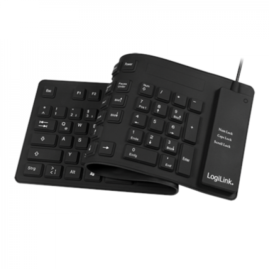 Logilink | Flexible waterproof Keyboard USB + PS/2 | ID0019A | Flexible keyboard | Wired | DE | Black