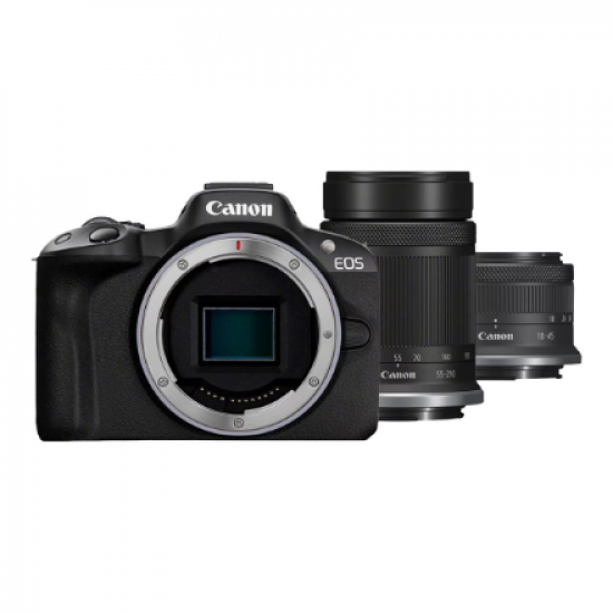 Canon | EOS R50 + RF-S 18-45mm F4.5-6.3 IS STM + RF-S 55-210mm F5-7.1 IS STM (SIP) | Megapixel 24.2 MP | Image stabilizer | ISO sensitivity (max) 32000 | Display diagonal 2.95 