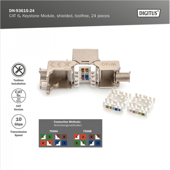 Digitus | Keystone Module | CAT 6A | 14.5 x 34.5 x 21.0 mm