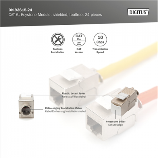 Digitus | Keystone Module | CAT 6A | 14.5 x 34.5 x 21.0 mm