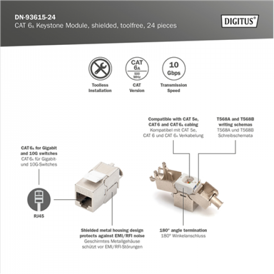 Digitus | Keystone Module | CAT 6A | 14.5 x 34.5 x 21.0 mm