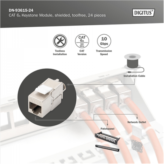 Digitus | Keystone Module | CAT 6A | 14.5 x 34.5 x 21.0 mm