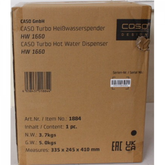 SALE OUT. Caso 01884 HW 1660 Turbo Hot water dispenser, Power 2600 W, Capacity 4 L, Black/Stainless Steel | Caso | Turbo Hot Water Dispenser | HW 1660 | Water Dispenser | 2600 W | 4 L | Plastic/Stainless Steel | Black/Stainless Steel | DAMAGED PACKAGING