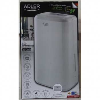 SALE OUT. Adler AD 7861 Compressor air dehumidifier, White | Adler | Compressor Air Dehumidifier | AD 7861 | Power 280 W | Suitable for rooms up to 60 m³ | Water tank capacity 2 L | White | DAMAGED PACKAGING