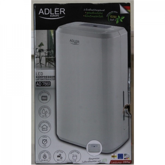SALE OUT. Adler AD 7861 Compressor air dehumidifier, White | Adler | Compressor Air Dehumidifier | AD 7861 | Power 280 W | Suitable for rooms up to 60 m³ | Water tank capacity 2 L | White | DAMAGED PACKAGING