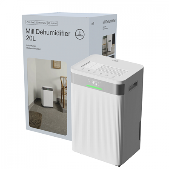 Mill Dehumidifier | MDH20 | Suitable for rooms up to 20-30 m² | Water tank capacity 4 L | White