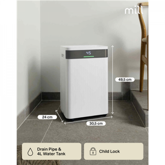 Mill Dehumidifier | MDH20 | Suitable for rooms up to 20-30 m² | Water tank capacity 4 L | White