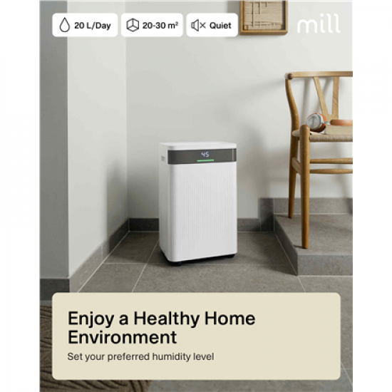 Mill Dehumidifier | MDH20 | Suitable for rooms up to 20-30 m² | Water tank capacity 4 L | White