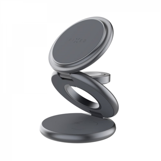 Fixed MagPowerstation Round 3-in-1 foldable wireless charger with MagSafe support | Gray