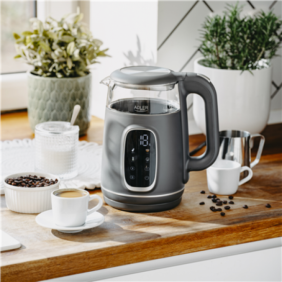 Adler Kettle with LED Display | AD 1305 | Electric | 2200 W | 1.7 L | Plastic | 360° rotational base | Grey