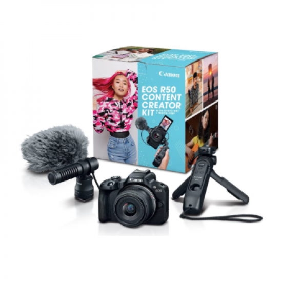 Canon EOS | R50 V Mirrorless Camera Content Creator Kit | Megapixel 24.2 MP | Image stabilizer | ISO sensitivity (max) 32000 | Wi-Fi | Video recording | Automatic, manual | APS-C | Black