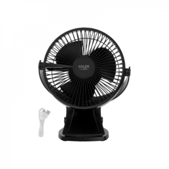 Adler Rechargeable Clip-on Desk Fan | AD 7342 | Table Fan | Black | Diameter 15.5 cm | Number of speeds 3 | Oscillation | 5 W