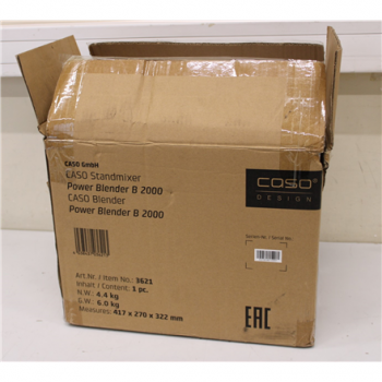 SALE OUT. Caso Power Blender | B 2000 | Tabletop | 2000 W | Jar material Tritan | Jar capacity 2 L | Ice crushing | Black | UNPACKED, SCRATCHED  SIDE  OF THE  GLASS CONTAINER, MISSING INNER PACKAGING