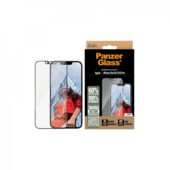 PanzerGlass Screen protector | Apple | iPhone 13/iPhone 13 Pro/iPhone 14/iPhone 16e | Glass | Transparent | Ultra-Wide Fit W. Aligner