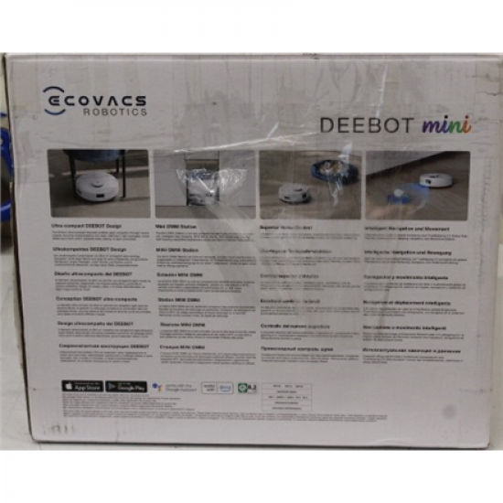 SALE OUT. Ecovacs DEEBOT mini Vacuum cleaner, Robot, Wet&Dry, ZeroTangle Technology, Agile Navigation, White/Blue + Auto-empty station | Ecovacs Robotic Vacuum Cleaner | DEEBOT mini BLUE | Wet&Dry | Li-ion | 3200 mAh | Dust capacity 1.8 L | 8000 Pa | Whit