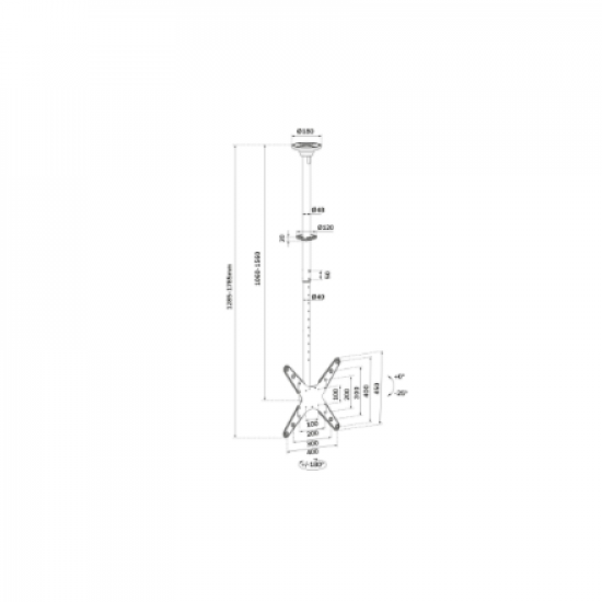 Neomounts Ceiling mount | FPMA-C340BLACK Monitor/TV mount ceiling screen | Adjustable Height, Rotate, Tilt, Swivel | 32-75 