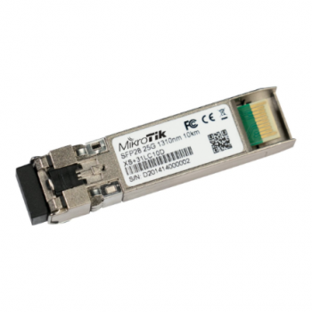 MikroTik SFP/SFP+/SFP28 module 1/10/25G SM 10km 1310nm | XS+31LC10D | SFP/SFP+/SFP28 | SMF | Dual LC UPC | 1024/10240/25600 Mbit/s | Wavelength 1310 nm | Maximum transfer distance 10000 m | -40 to 70