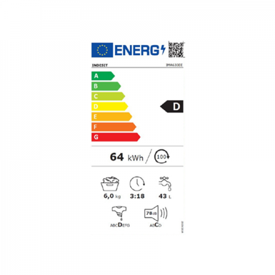 Indesit IMA630EE Washing machine, D, Front loading, Washing capacity 6 kg, 1000 RPM, Depth 45 cm, White | INDESIT