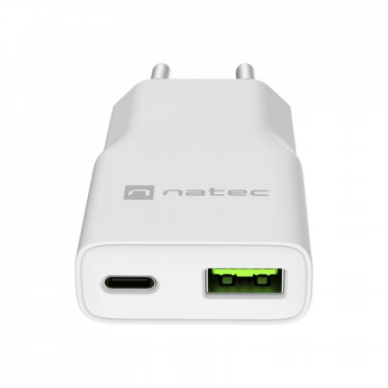 Natec Ribera USB Charger Gan Slim USB 1X USB-A + 1X USB-C 20W | NUC-2376