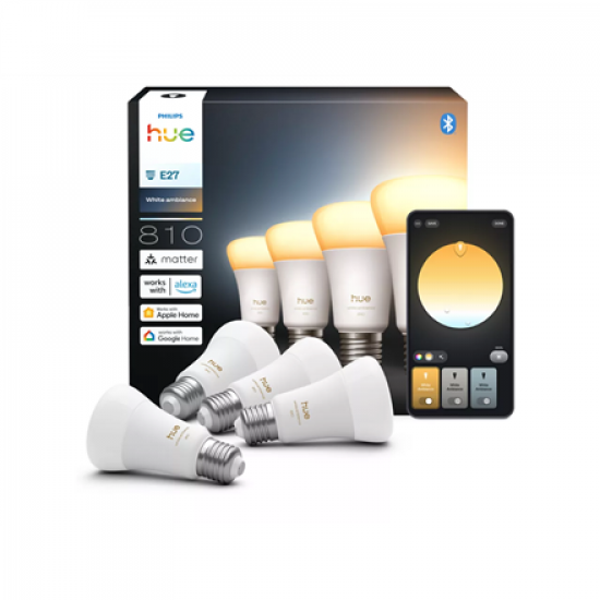 Philips Hue WA 810 A60 4P EU | E27 | 6 W | Warm to cool white light | Bluetooth and Zigbee