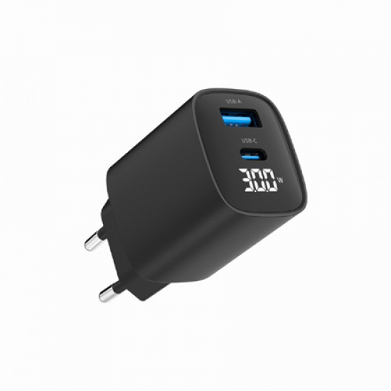 Gembird TA-UC-PDQC30LCD-BK-01 2-port 30W USB fast charger, LCD, black | Gembird