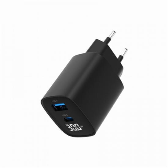 Gembird TA-UC-PDQC30LCD-BK-01 2-port 30W USB fast charger, LCD, black | Gembird