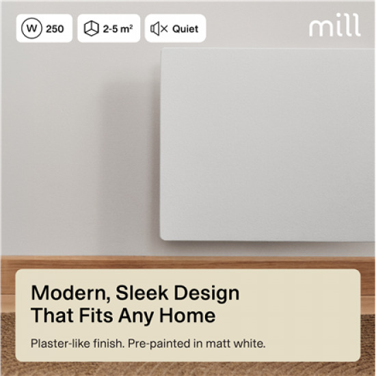 Mill COLOR250 Color Panel Heater, Paintable, 250 W, White