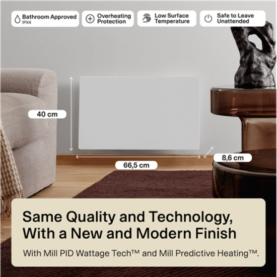 Mill COLOR700WIFI4 Color Panel Heater, Paintable, 700 W, Wifi+App control, White