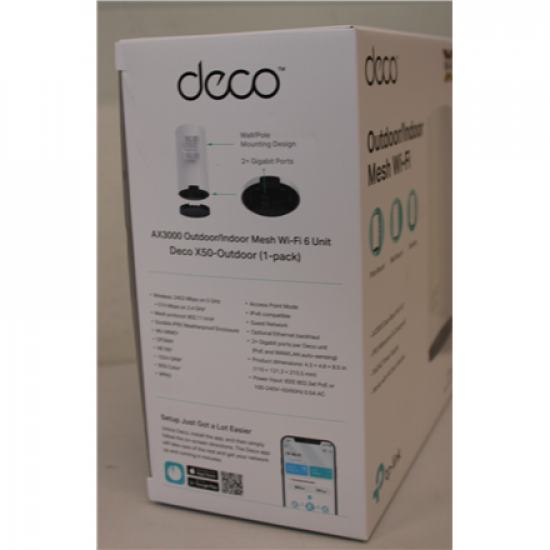 SALE OUT. TP-LINK Deco X50-Outdoor AX3000 Outdoor Whole Home Mesh WiFi 6 Unit | SALE OUT. TP-LINK AX3000 Outdoor Whole Home Mesh WiFi 6 Unit | Deco X50-Outdoor | 802.11ax | 10/100/1000 Mbit/s | Ethernet LAN (RJ-45) ports 2 | Mesh Support Yes | MU-MiMO Yes