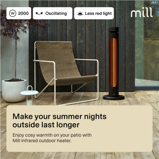 Mill CBOC20FLOOR Oscilliating Infrared Outdoor Heater, 2000 W, Black | Mill