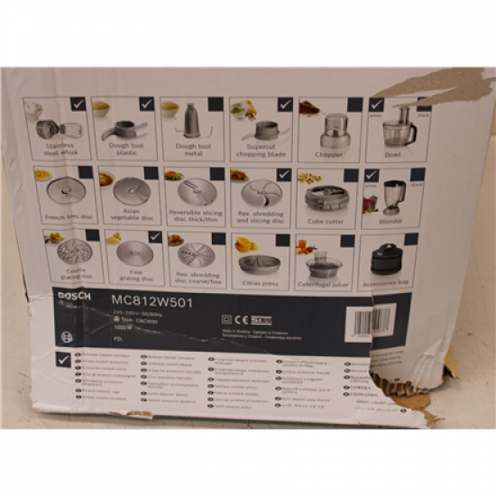 SALE OUT. Bosch Food Processor MultiTalent 8 | MC812W501 | 1000 W | Number of speeds 2 | Bowl capacity 3.9 L | Blender | White | DAMAGED PACKAGING