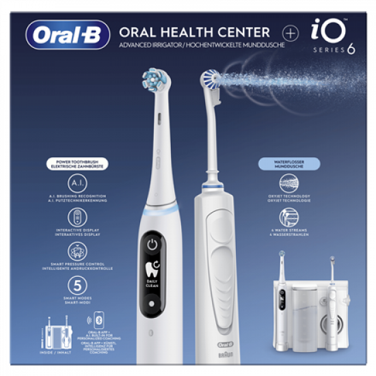 Oral-B Electric Toothbrush | iO6 & OxyJet | Rechargeable | For adults | Number of brush heads included 2 | Number of teeth brushing modes 5 | White