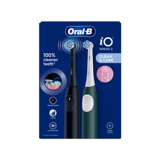 Oral-B Electric Toothbrush, Duo pack | iO2 Series | Rechargeable | For adults | Number of brush heads included 2 | Number of teeth brushing modes 3 | Night Black and Green Forest