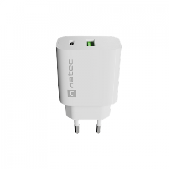 Natec Ribera USB Charger 1X USB-A + 1X USB-C 20W, White