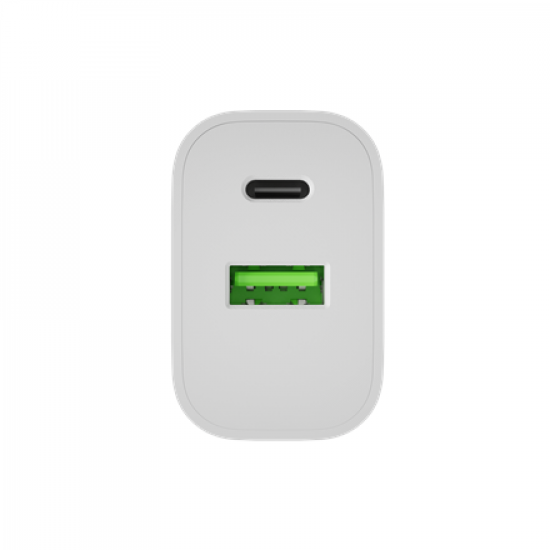 Natec Ribera USB Charger 1X USB-A + 1X USB-C 20W, White