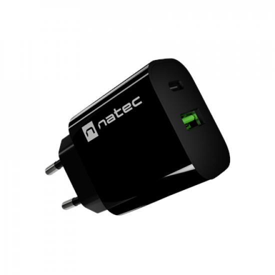Natec Ribera USB Charger 1X USB-A + 1X USB-C 20W, Black