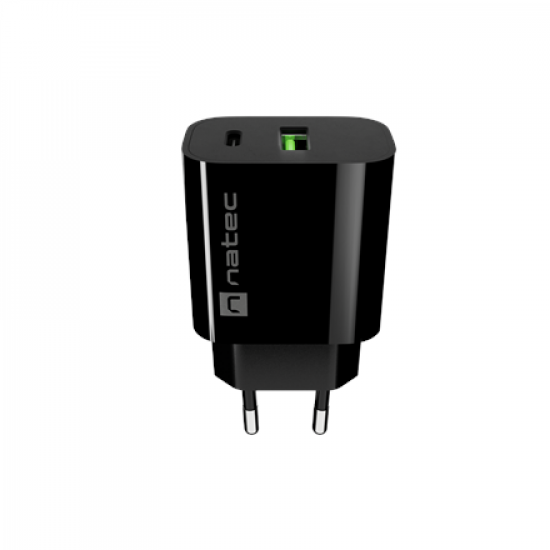Natec Ribera USB Charger 1X USB-A + 1X USB-C 20W, Black