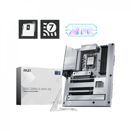 MSI PRO Z890-S WIFI PZ | Processor family Intel | Processor socket LGA1851 | DDR5 | Supported hard disk drive interfaces SATA, M.2 | Number of SATA connectors 4