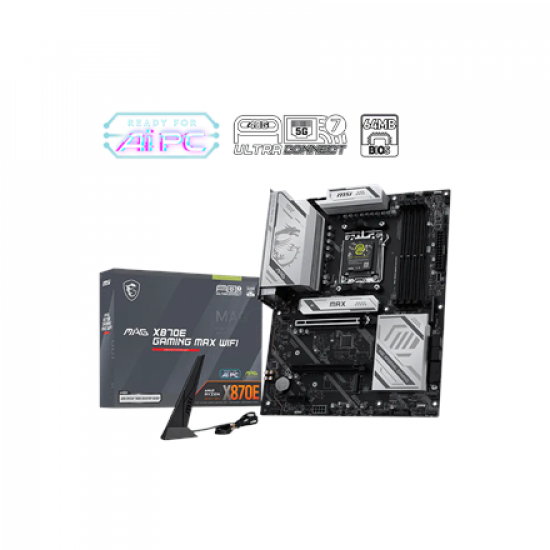 MSI MAG X870E GAMING MAX WIFI | Processor family AMD | Processor socket AM5 | DDR5 | Supported hard disk drive interfaces SATA, M.2 | Number of SATA connectors 4