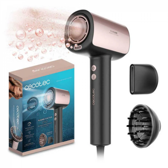 Cecotec Hair dryer | DryGlam Nano Plasma | 1600 W | Number of temperature settings 3 | Ionic function | Black/Rose Gold | Diffuser nozzle