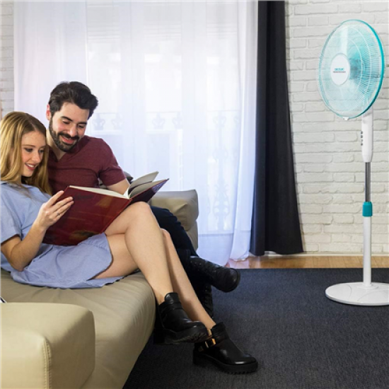 Cecotec EnergySilence 500 | Pedestal Fan | Stand Fan | 40 W | Diameter 40 cm | Number of speeds 3 | Oscillation | White/Blue